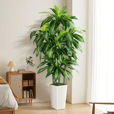 Artificial Dracaena Tree Indoor 5FT Tall Fake Tree with White Tall Pla