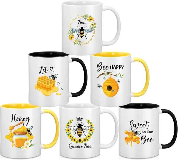 Didaey 6 Pcs Bee Mugs Gifts for Women 12 oz Ceramic Coffee Cup Gift Se