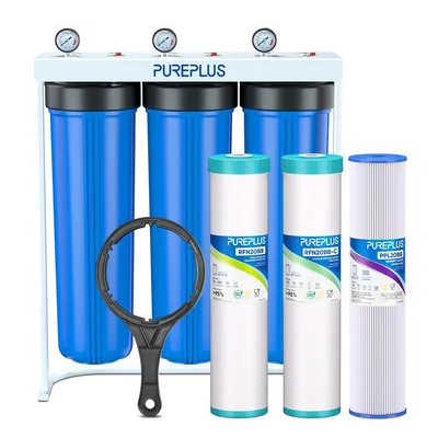 PUREPLUS 20 Inch 3-Stage Whole House Water Filter with Pleated and GAC