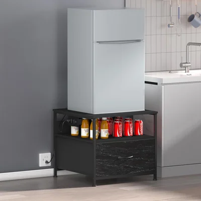 Unionly Mini Fridge Stand with Drawer Storage Shelf and Power Outlet f