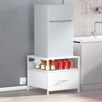 Unionly Mini Fridge Stand with Drawer Storage Shelf and Power Outlet f