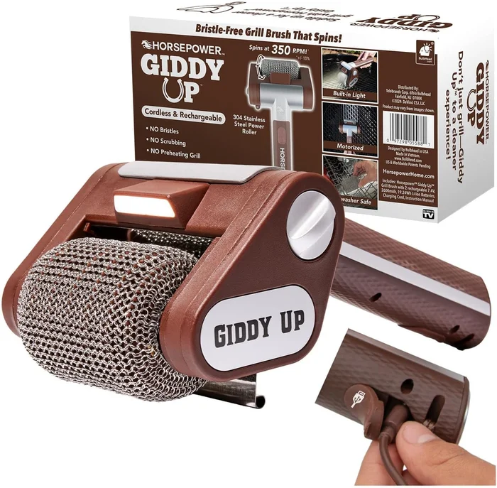 HorsePower Giddy Up Cordless Rechargeable Grill Cleaner for Easy Outdo
