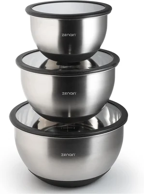 Premium Stainless Steel Mixing Bowls 3-Piece Set with Dishwasher-Safe 