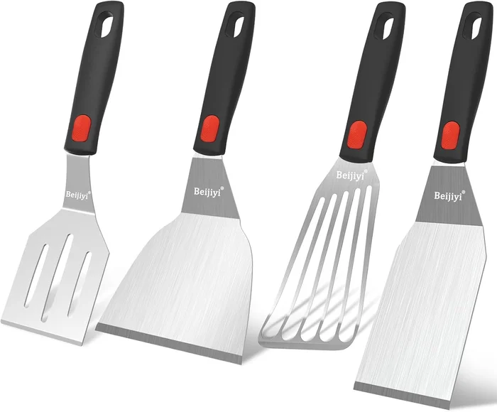 Beijiyi 4-Piece Metal Spatula for Cast Iron Skillet, Sturdy Stainless 