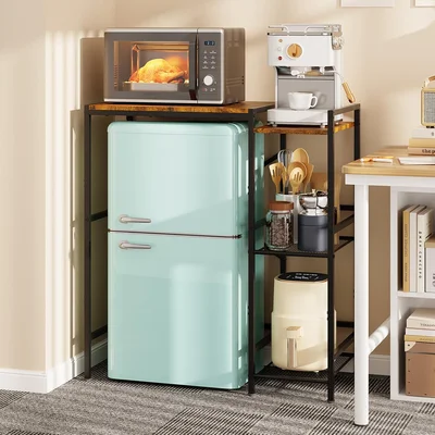 Versatile Mini Fridge Stand with Storage Shelves and Reversible Design
