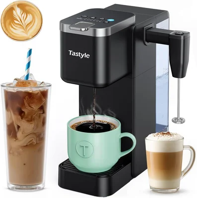 Tastyle Single Serve Coffee Maker with Built-in Detachable Milk Frothe