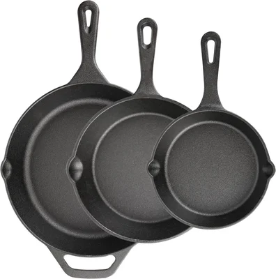 Heavy-Duty Pre-Seasoned Cast Iron Skillet 3-Piece Set with 6