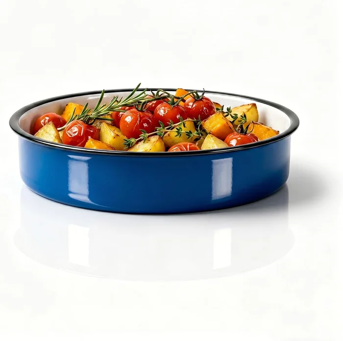 12 Inch Enamel Roasting Pan for Induction Cooktops Round Baking Pan fo
