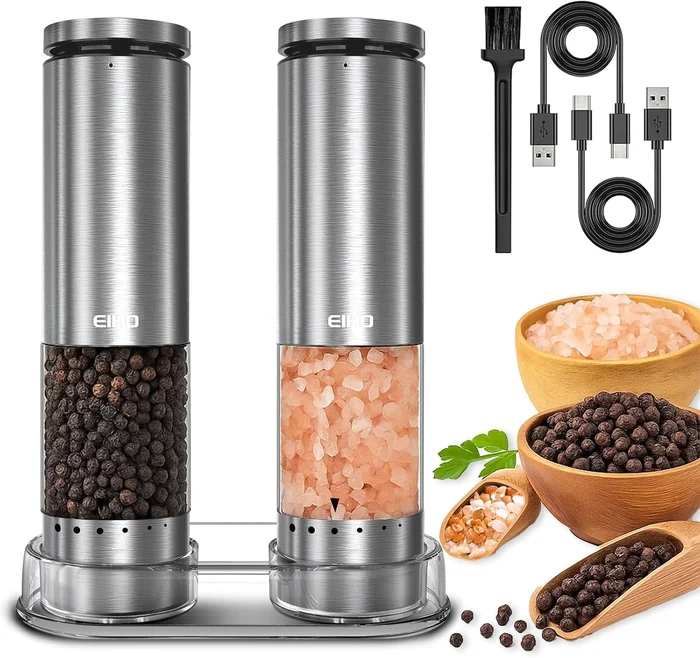 Electric Salt and Pepper Grinder Set Rechargeable, Automatic Salt and 