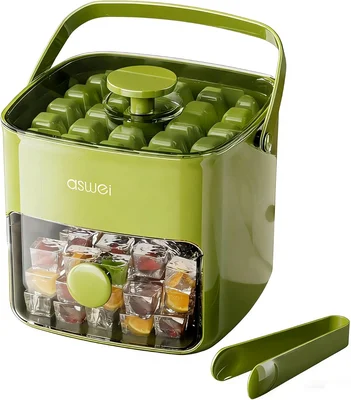 Ice Cube Maker Tray with Lid and Bin Portable Handled Press-Type Doubl