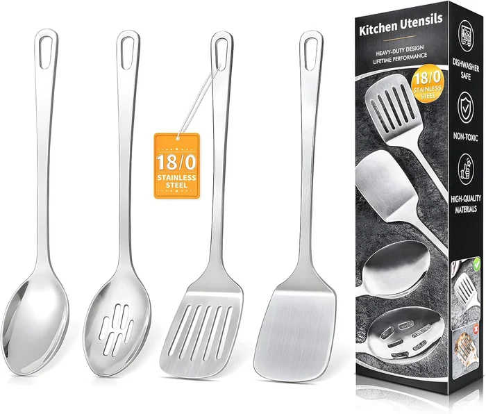 4 Pcs Cooking Utensils Set, Stainless Steel Kitchen Utensils, Heat Res