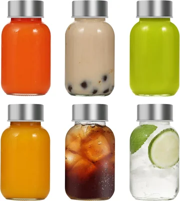 Danmu Glass Juice Bottles with Lids 5oz,Juicing Bottles Reusable Glass