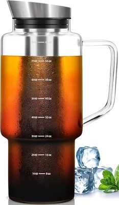 Aquach 68oz Cold Brew Coffee Maker Borosilicate Glass Pitcher Ideal fo
