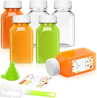 4oz Juice Bottles with Lids, 6 Pack Reusable Plastic Bottles
