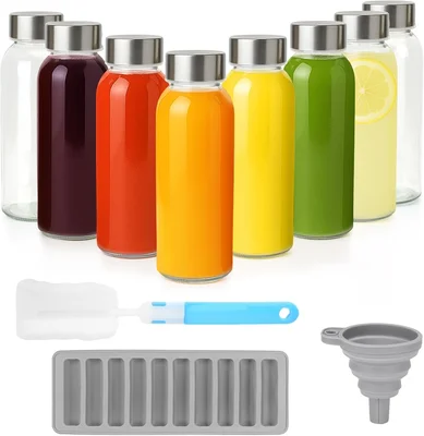 Zukro 10.5 oz Glass Juice Bottles with Stainless Steel Lids Leak Proof