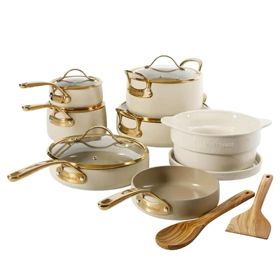 Bloomhouse 15-Piece Ceramic Nonstick Cookware Set PFAS PFOA PTFE Free 