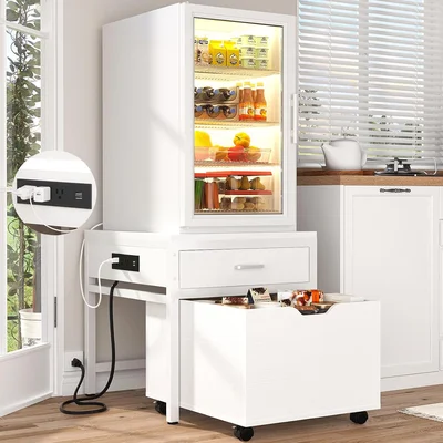 Unikito Mini Fridge Stand with Drawer Storage and Power Outlet for Cle
