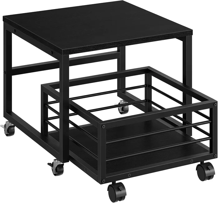 HOOBRO Sturdy Metal Black End Table with Mini Fridge Stand Storage Whe