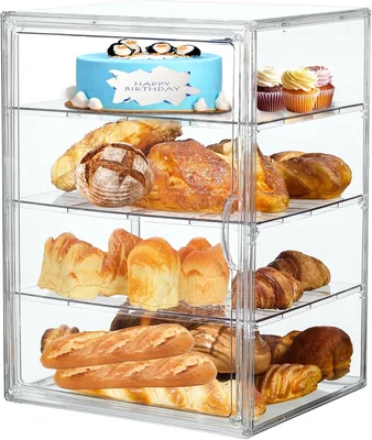 Large 4 Layer Adjustable Airtight Bread Box for Kitchen Countertop Sto