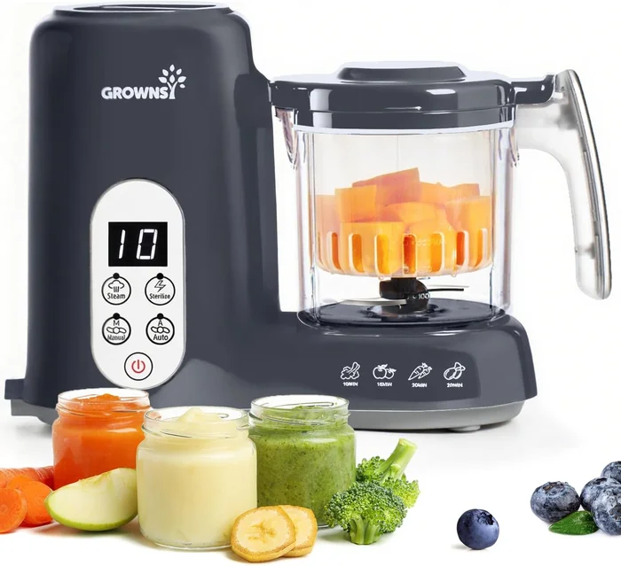 Grownsy Dark Grey Baby Food Maker and Steamer Blender Processor for Mo