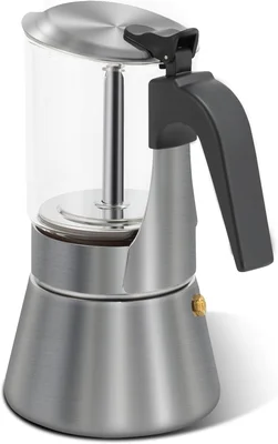 Grasseed 4 Cup 160ml Crystal Glass-Top Polished Stainless Steel Moka P