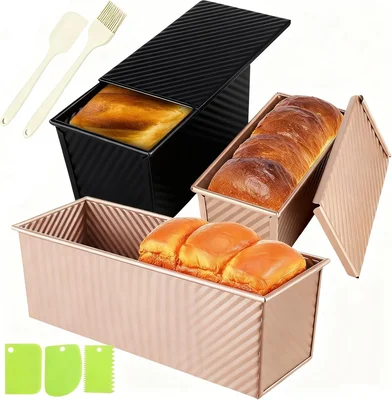 3 Pack Pullman Loaf Pan Set with Lids – 2.2 lb, 1 lb, 0.8 lb Capacity