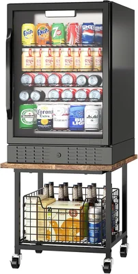 Mini Fridge Stand with Storage Wheels Rolling Cart Max Load 300 LBS He