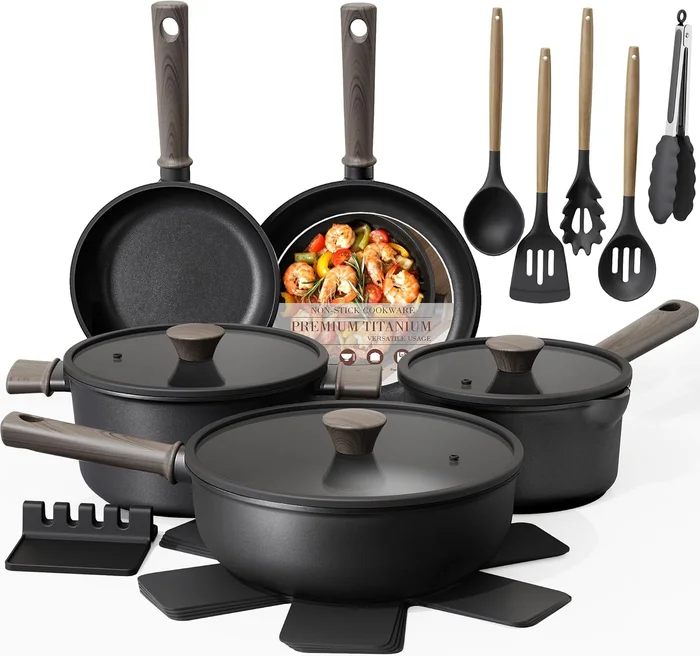 Astercook 19-Piece Non Stick Titanium Pots and Pans Set Induction Cook