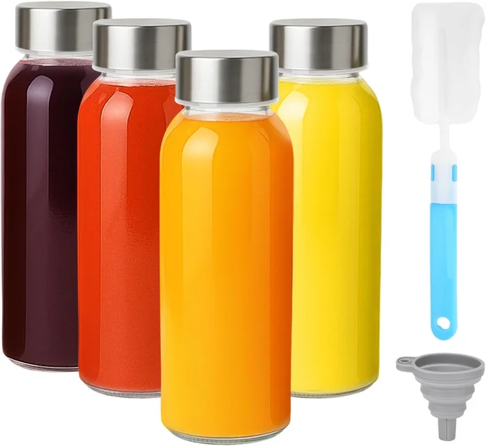 Zukro 10.5 oz Glass Juice Bottles with Stainless Steel Lids Leak Proof