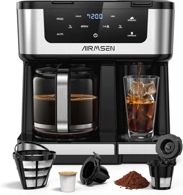 AIRMSEN 12-Cup Programmable Duo Coffee Maker with Single Serve K-Cup a