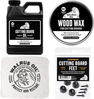 WALRUS OIL Cutting Board Conditioner and Wood Wax with Feet and Rag Se