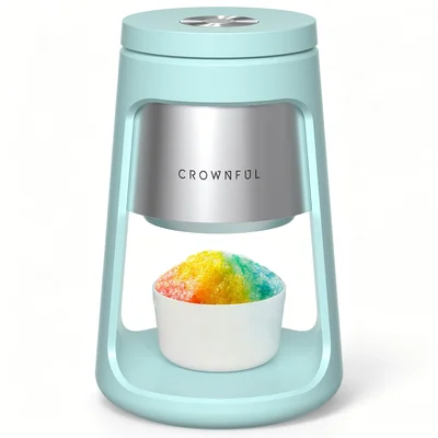 CROWNFUL Shaved Ice Machine Blue 130W Electric Ice Shaver with 2 Ice C