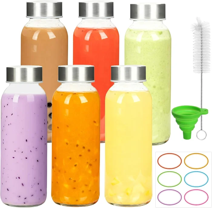 10 oz Glass Water Bottles with Lids 6 Pack Reusable Juice Bottles for 