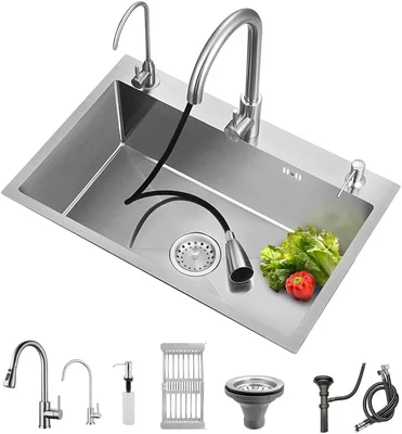 ARTLINE Stainless Steel Drop In Single Bowl Kitchen Sink 19.7x17.7 Top