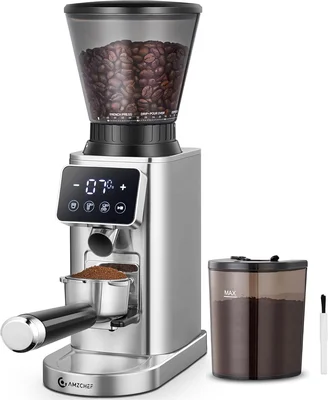 AMZCHEF Burr Coffee Grinder with 48 Settings and Less Static Mess, Met