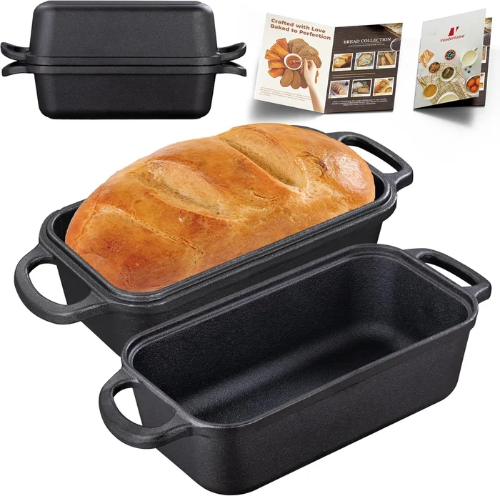 9x5 Inch Cast Iron Loaf Pan with Lid – Ideal Sourdough Pan for Homemad