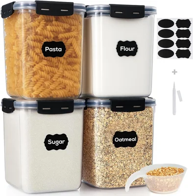 4 Pack 5.3L Thick Flour Sugar Storage Containers for Pantry Airtight D