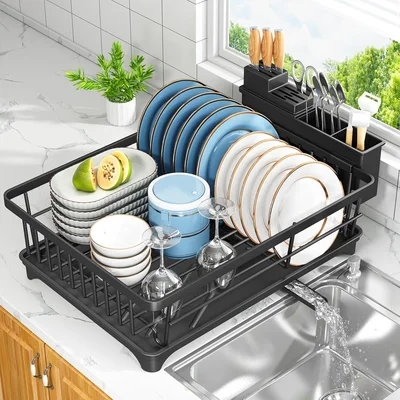 Kmiectse Dish Drying Rack for Small Kitchen Counter with Utensil Holde