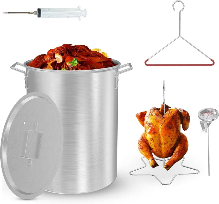 30Qt Turkey Fryer Pot Kit with Stainless Steel Basket and Hook for Out