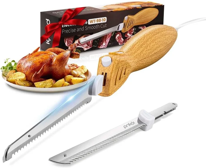 Prikoi Electric Knife for Meat Slicing and Homemade Bread with Two Int