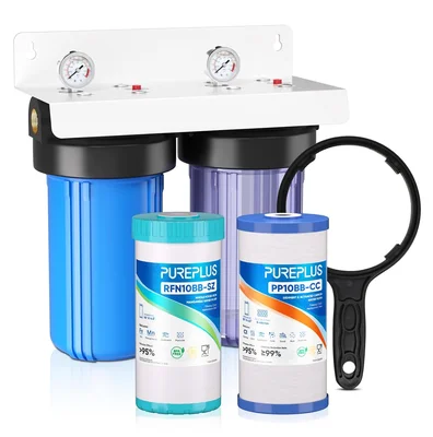 PUREPLUS 2-Stage Whole House Water Filter with Clear Housing for Iron