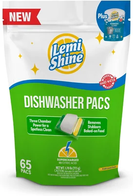 Lemi Shine Natural Dishwasher Detergent Pacs with Dishwasher Cleaner P