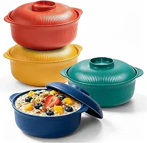 40 oz Lightweight Unbreakable Microwave Bowls with Lids 4 Pack Microwa