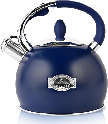SUSTEAS Whistling Tea Kettle 2.7QT Food-Grade Steel Teapot in Navy Blu