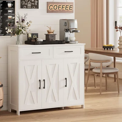 Homhedy Coffee Bar Storage Cabinet with Drawers, Kitchen Buffet Cabine