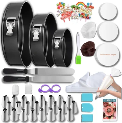 168pcs Cake Pan Sets for Baking + Cake Decorating Supplies: 3 Non-Stic