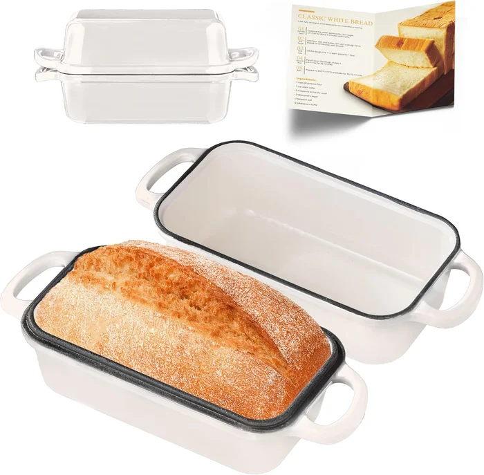 9x5 Cast Iron Loaf Pan with Lid for Homemade Bread Baking – Durable Ov