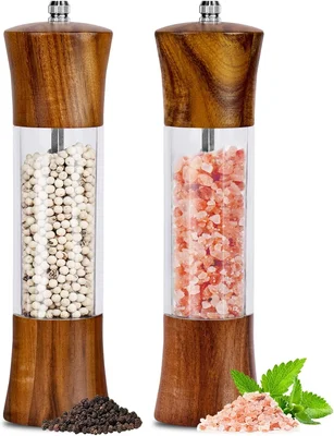 XWXO Acacia Wood Premium Acrylic Salt and Pepper Grinder Set 8 Inches
