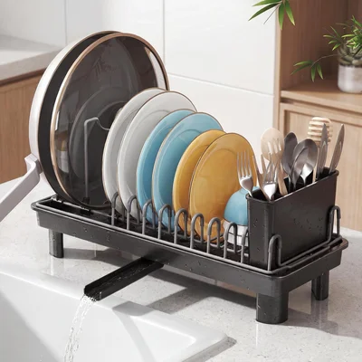 Small Dish Drying Rack with Drainboard, Compact for Kitchen Counter, B