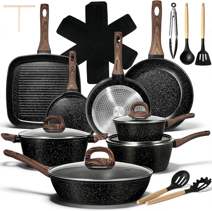 EWFEN 25-Piece Nonstick Ceramic Pots and Pans Set Induction Compatible